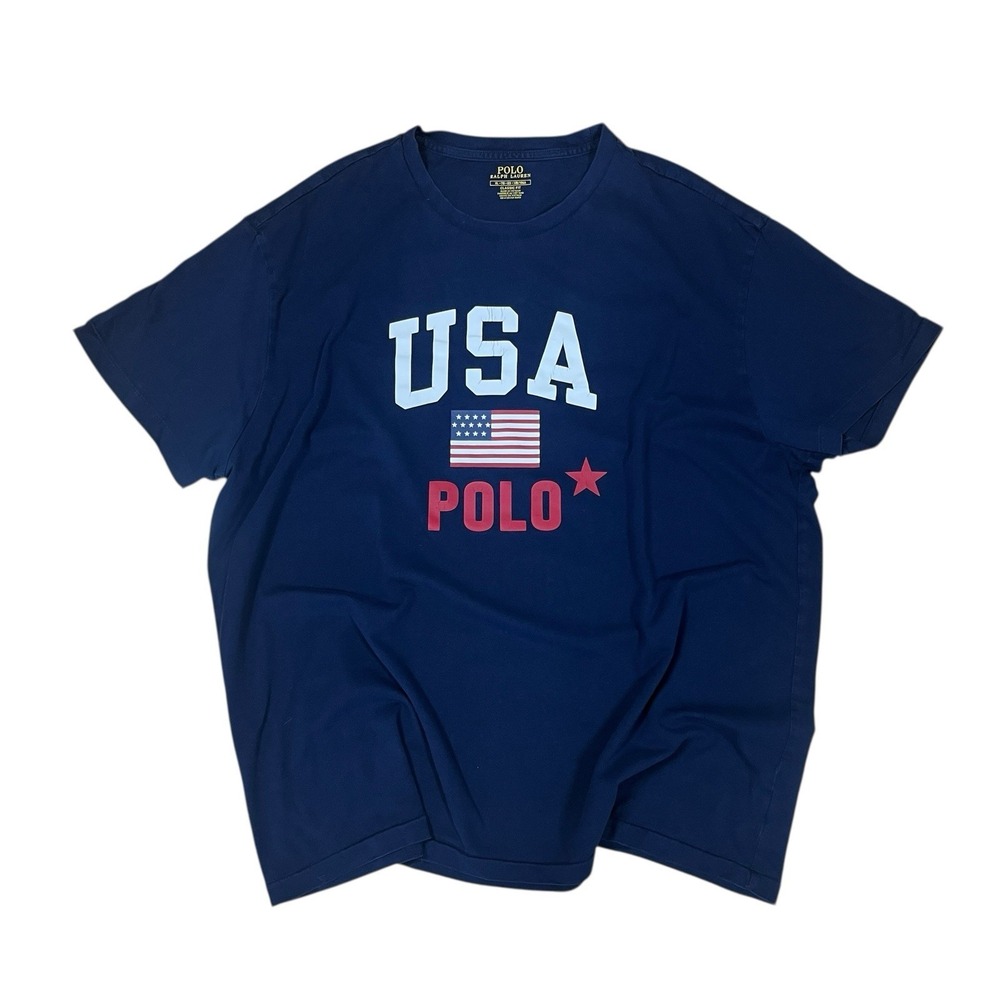 Polo Ralph Lauren USA Tee XL Navy 100% Cotton Short Sleeve Flag Olympics Preppy